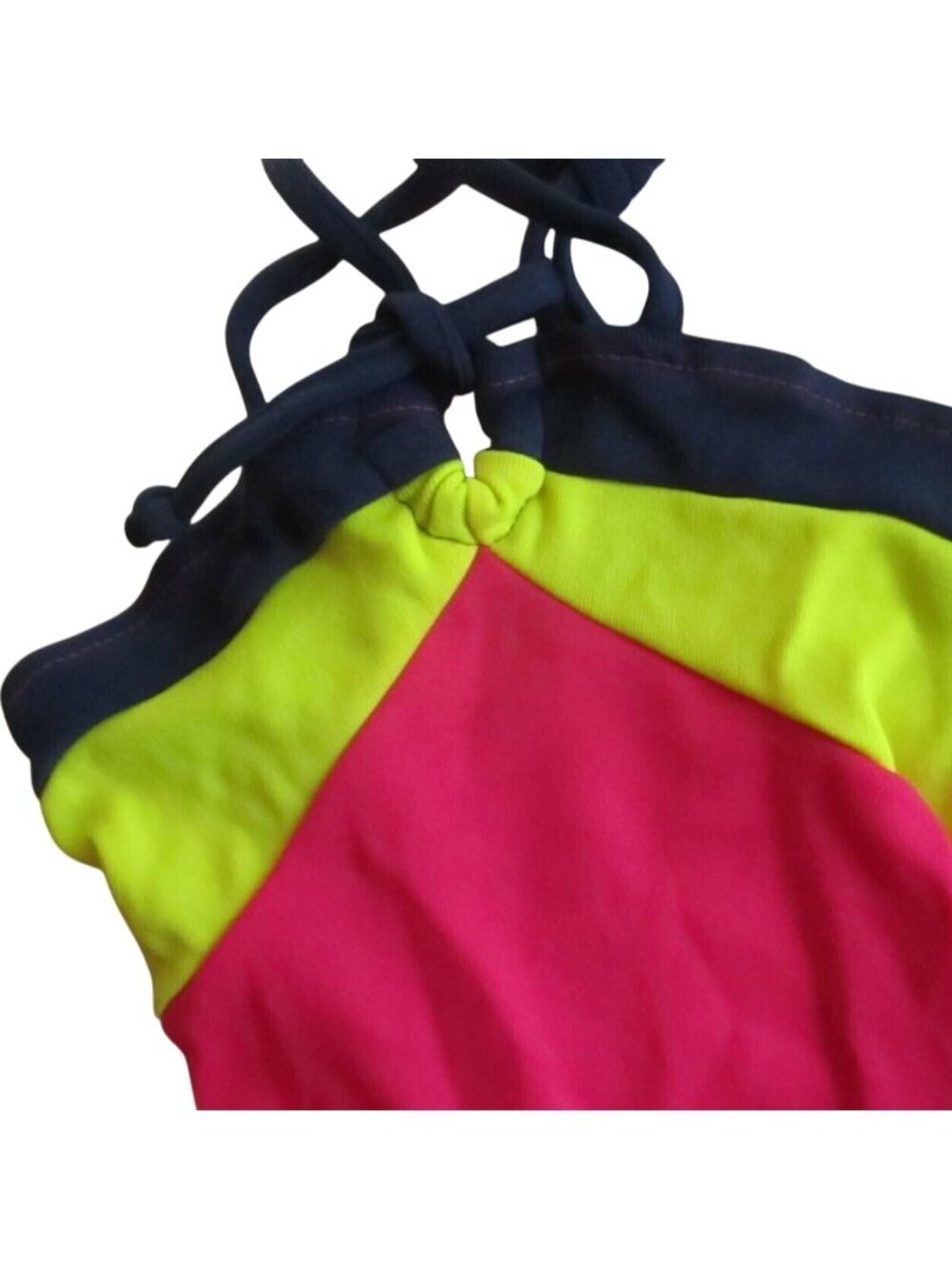 Vintage Swimsuit 1980's GIRLS 3X NYLON STRETCH COLORBLOCK 1 Piece swim suit NEW